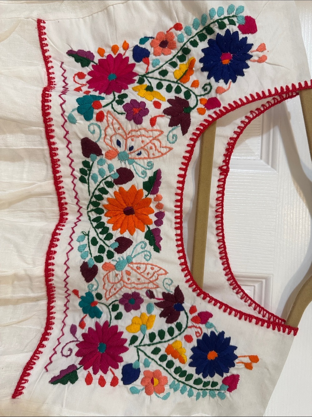 Boho Peasant Gauze Top with Vibrant Embroidery Detail Front and Back - Picture 4 of 7